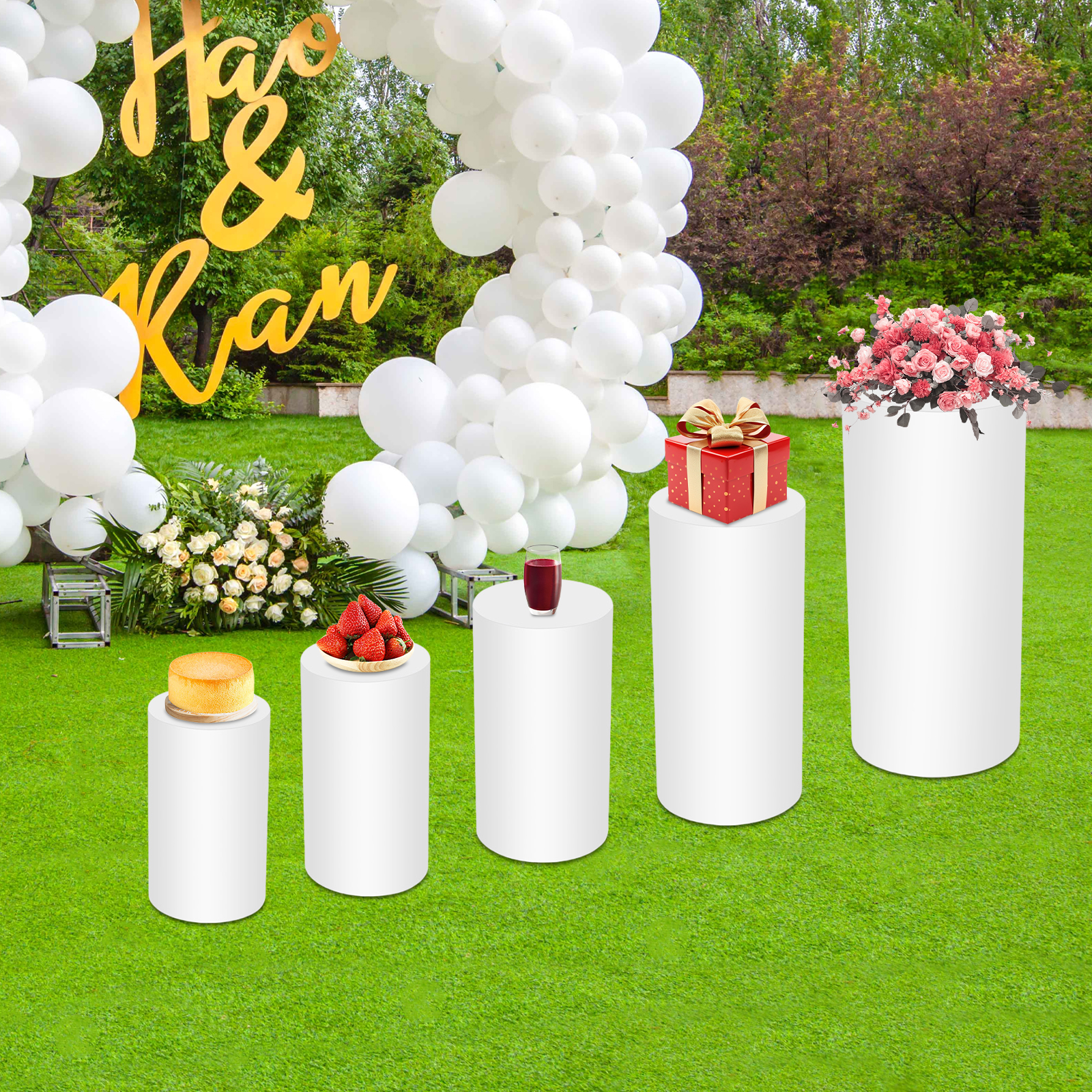 5Pcs White Cylinder Pedestal S - Display Risers Set ulasan dan harga